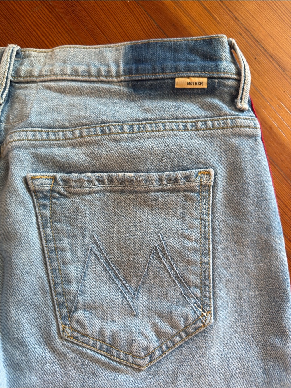 MOTHER Insider Crop Step Fray in Thanks again Racer with Red & Navy Side Stripes - Picture 5 of 5